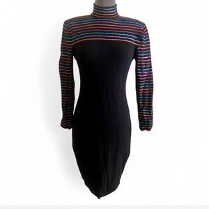 VINTAGE 90’s ST. JOHN BY MARIE GRAY BLACK LONG SLEEVE KNIT BODYCON DRESS 4
